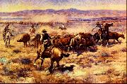 Charles M Russell The Round Up oil painting on canvas